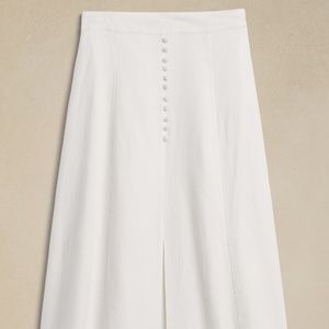 BANANA REPUBLIC FACTORY LINEN-BLEND WHITE MIDI SKIRT Women Size Petite 18